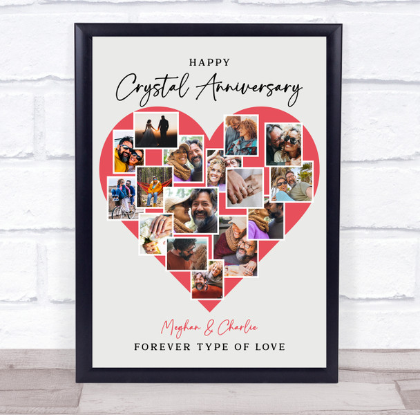 Photo Collage Crystal 15th Wedding Anniversary Gift 16-Photo Red Print Or Canvas