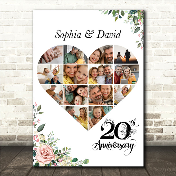 Photo Collage 20th Wedding Anniversary Gift 14-Photo Pink Floral Print Or Canvas