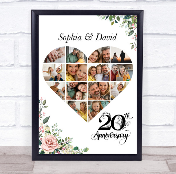 Photo Collage 20th Wedding Anniversary Gift 14-Photo Pink Floral Print Or Canvas