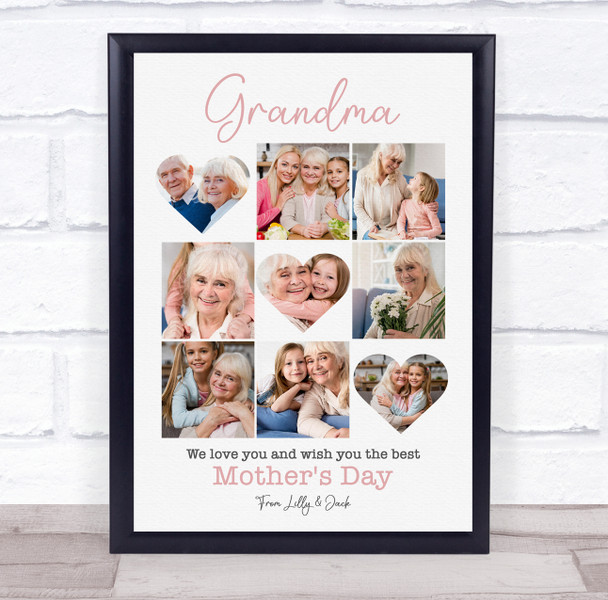 Photo Collage Gift For Grandma Mother's Day 9-Photo Pink Floral Print Canvas