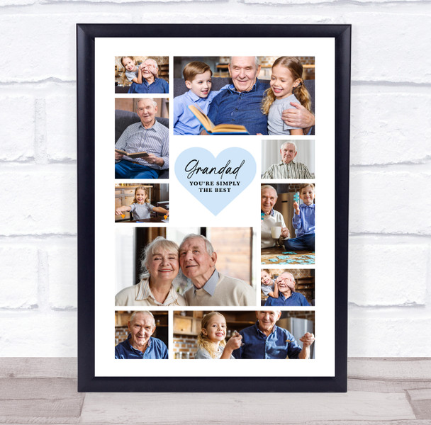 Photo Collage Grandad Gift For Father's Day 10-Photo Blue Heart Print Or Canvas Photo Collage Grandad Gift For Father's Day 10-Photo Blue Heart Print Or Canvas
