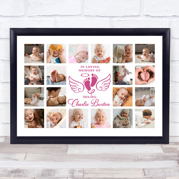 Photo Collage Kids Memorial Gift For Anyone 20-Photo Pink Wings Print Or Canvas