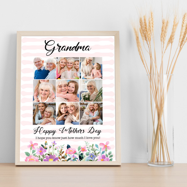 Photo Collage Gift For Grandma Mother's Day 9-Photo Pink Floral Print Or Canvas