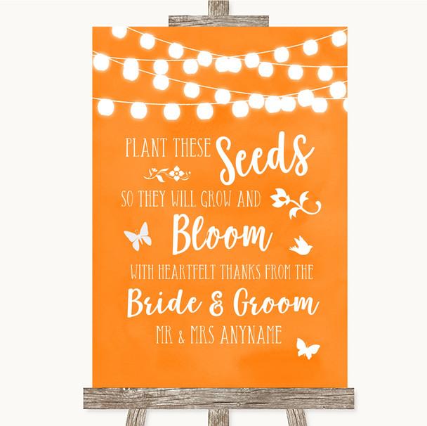 Orange Watercolour Lights Plant Seeds Favours Personalised Wedding Sign