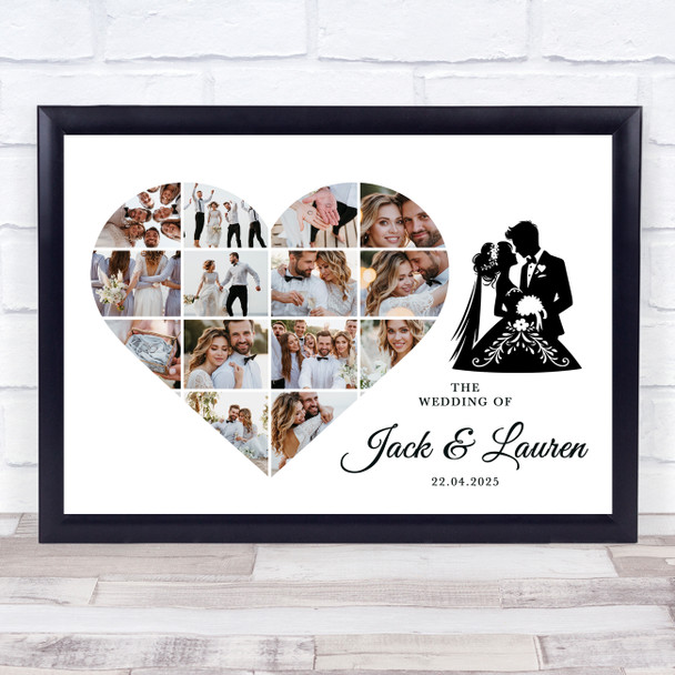 Photo Collage Wedding Custom Gift 14-Photo Heart Wedding Couple Print Or Canvas