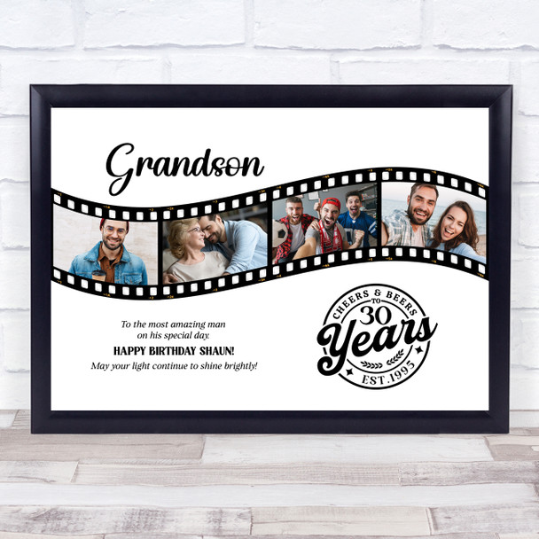 Photo Collage 30th Birthday Gift For Grandson 4-Photo Film Reel Print Or Canvas Photo Collage 30th Birthday Gift For Grandson 4-Photo Film Reel Print Or Canvas