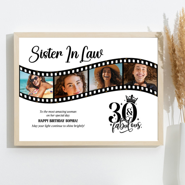 Photo Collage 30th Birthday Gift For Sister-In-Law 4-Photo Film Print Or Canvas
