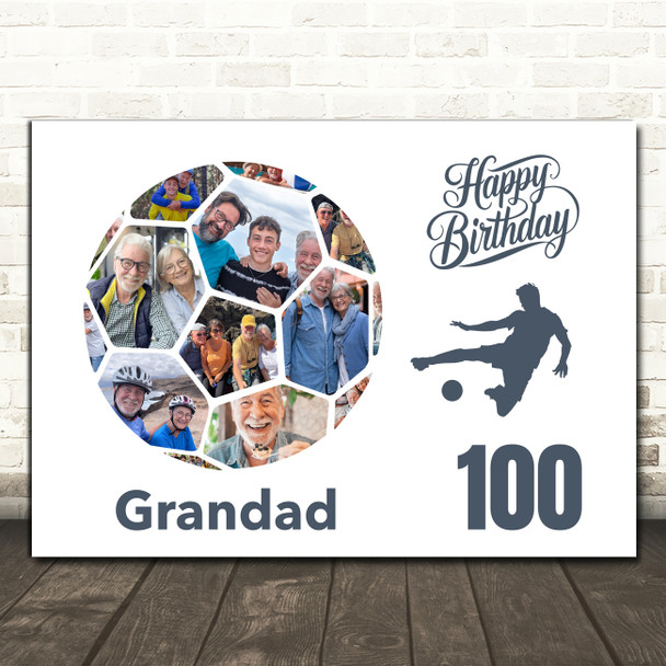 Photo Collage 100th Birthday Gift For Grandad 14-Photo Football Print Or Canvas