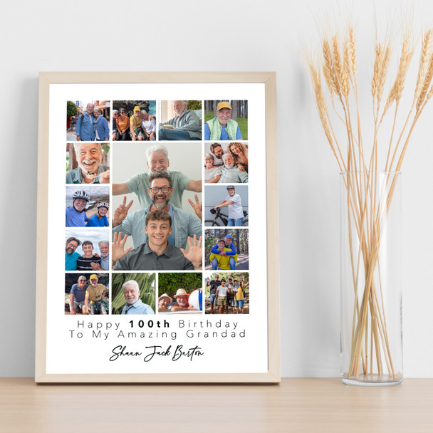 Photo Collage 100th Birthday Gift For Grandad 15-Photo Portrait Print Or Canvas Photo Collage 100th Birthday Gift For Grandad 15-Photo Portrait Print Or Canvas