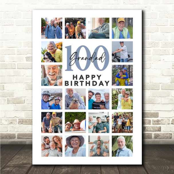 Photo Collage 100th Birthday Gift For Grandad 20-Photo Portrait Print Or Canvas Photo Collage 100th Birthday Gift For Grandad 20-Photo Portrait Print Or Canvas