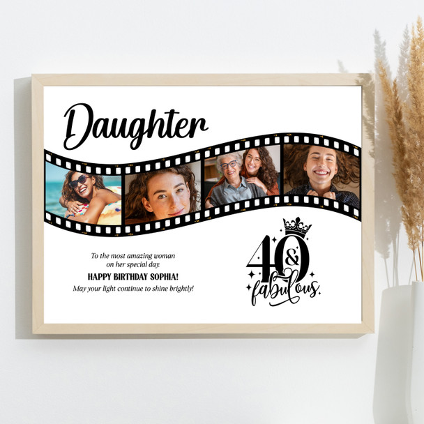 Photo Collage 40th Birthday Gift For Daughter 4-Photo Film Reel Print Or Canvas