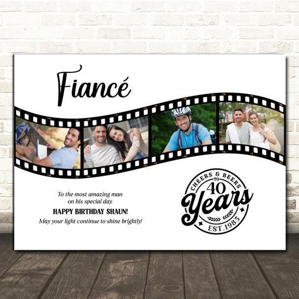 Photo Collage 40th Birthday Gift For Fiancé 4-Photo Camera Film Print Or Canvas