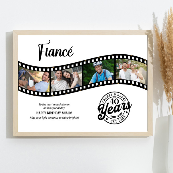 Photo Collage 40th Birthday Gift For Fiancé 4-Photo Camera Film Print Or Canvas