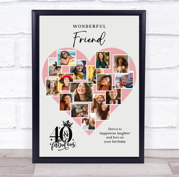 Photo Collage 40th Birthday Gift For Friend 16-Photo Pink Heart Print Or Canvas Photo Collage 40th Birthday Gift For Friend 16-Photo Pink Heart Print Or Canvas