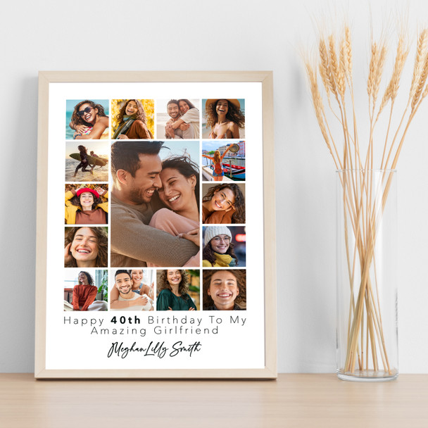 Photo Collage 40th Birthday Custom Gift For Girlfriend 15-Photo Print Or Canvas