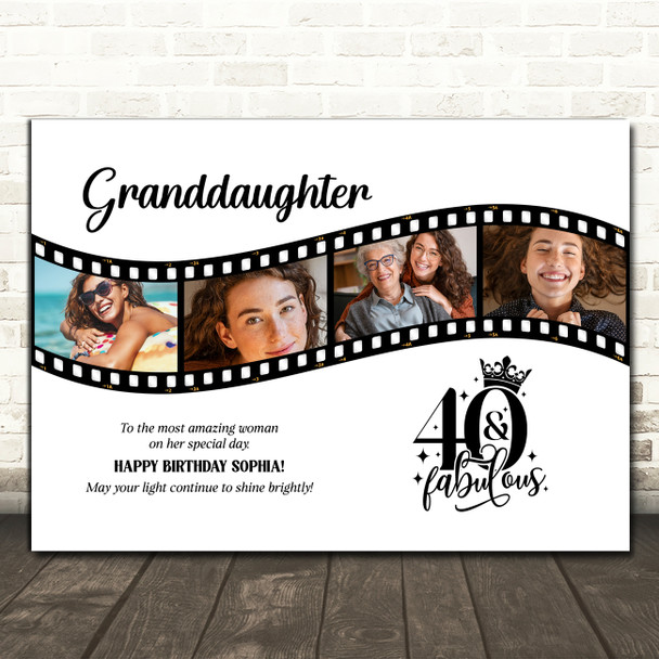 Photo Collage 40th Birthday Gift For Granddaughter 4-Photo Film Print Or Canvas Photo Collage 40th Birthday Gift For Granddaughter 4-Photo Film Print Or Canvas