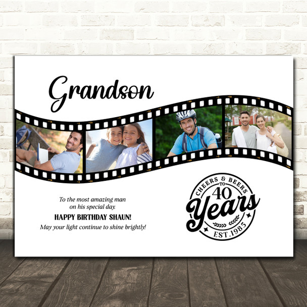Photo Collage 40th Birthday Gift For Grandson 4-Photo Film Reel Print Or Canvas