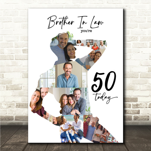 Photo Collage 50th Birthday Gift For Brother-In-Law 9-Photo Man Print Or Canvas