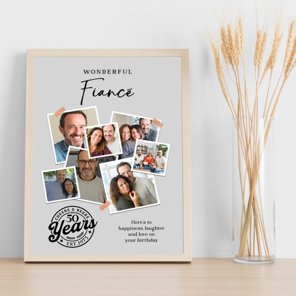 Photo Collage 50th Birthday Custom Gift For Fiancé 7-Photo Grey Print Or Canvas