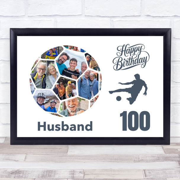 Photo Collage 100th Birthday Gift For Husband 14-Photo Football Print Or Canvas