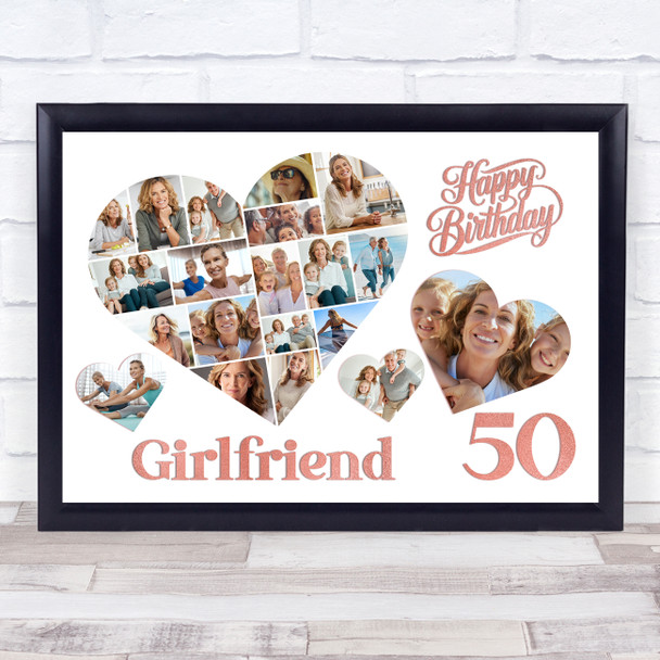 Photo Collage 50th Birthday Gift For Girlfriend 20-Photo Hearts Print Or Canvas