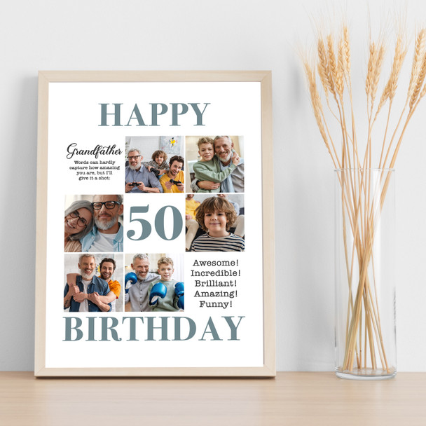 Photo Collage 50th Birthday Custom Gift For Grandfather 6-Photo Print Or Canvas
