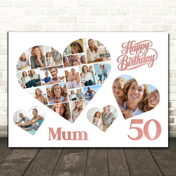 Photo Collage 50th Birthday Custom Gift For Mum 20-Photo Hearts Print Or Canvas