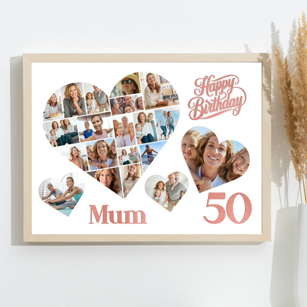 Photo Collage 50th Birthday Custom Gift For Mum 20-Photo Hearts Print Or Canvas