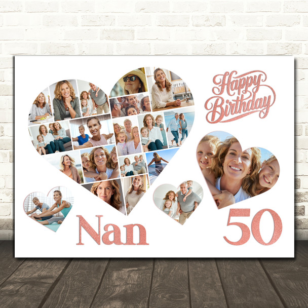 Photo Collage 50th Birthday Custom Gift For Nan 20-Photo Hearts Print Or Canvas