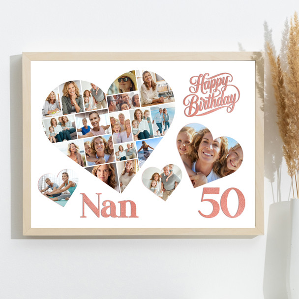 Photo Collage 50th Birthday Custom Gift For Nan 20-Photo Hearts Print Or Canvas