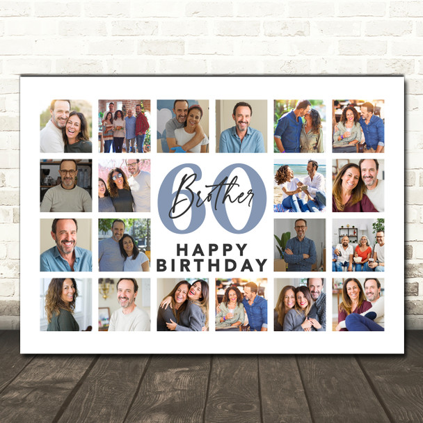 Photo Collage 60th Birthday Gift For Brother 20-Photo Landscape Print Or Canvas