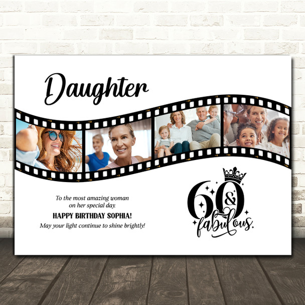 Photo Collage 60th Birthday Gift For Daughter 4-Photo Film Reel Print Or Canvas