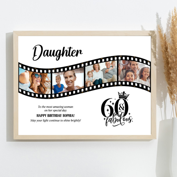 Photo Collage 60th Birthday Gift For Daughter 4-Photo Film Reel Print Or Canvas