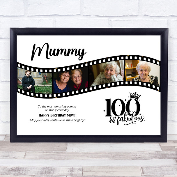 Photo Collage 100th Birthday Gift For Mummy 4-Photo Camera Film Print Or Canvas