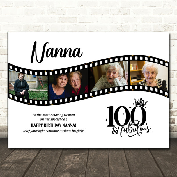 Photo Collage 100th Birthday Gift For Nanna 4-Photo Camera Film Print Or Canvas Photo Collage 100th Birthday Gift For Nanna 4-Photo Camera Film Print Or Canvas