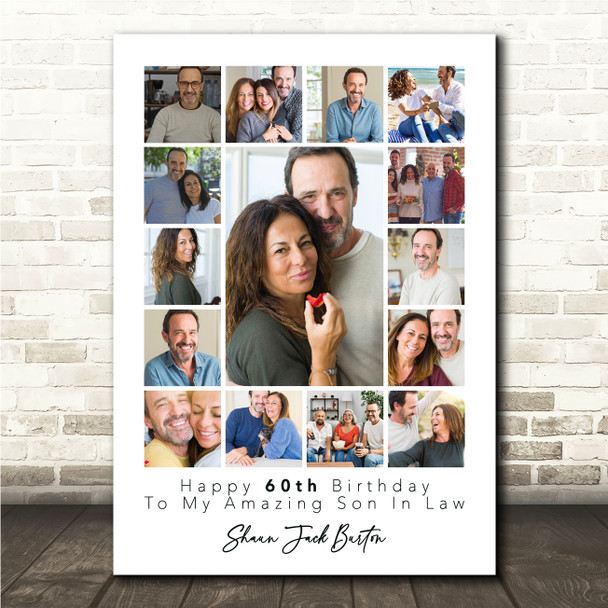 Photo Collage 60th Birthday Custom Gift For Son-In-Law 15-Photo Print Or Canvas