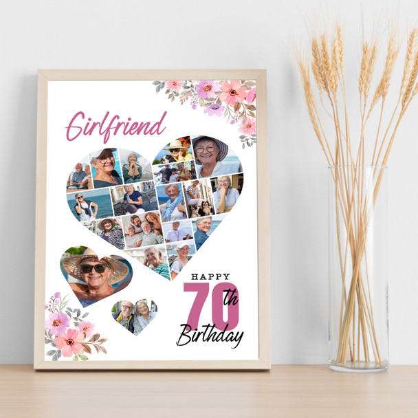 Photo Collage 70th Birthday Gift For Girlfriend 19-Photo Floral Print Or Canvas