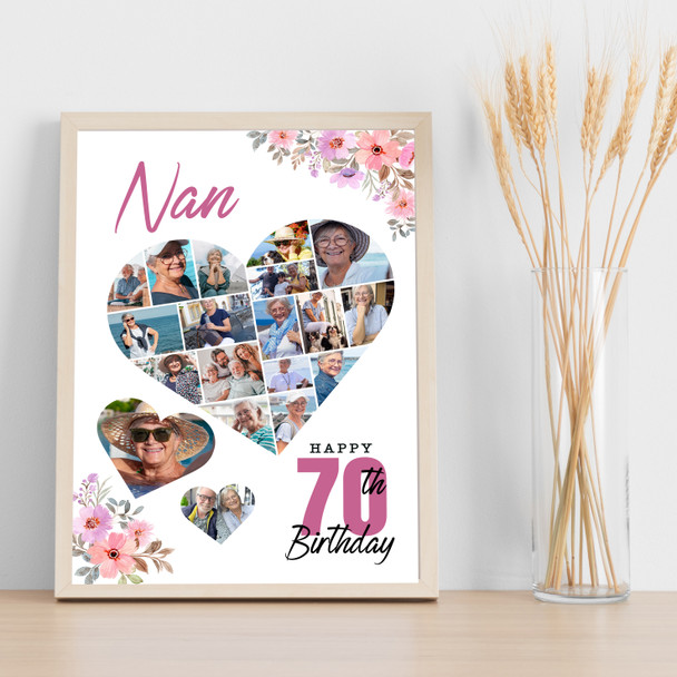 Photo Collage 70th Birthday Custom Gift For Nan 19-Photo Floral Print Or Canvas Photo Collage 70th Birthday Custom Gift For Nan 19-Photo Floral Print Or Canvas