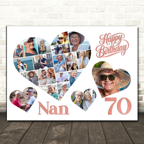 Photo Collage 70th Birthday Custom Gift For Nan 20-Photo Hearts Print Or Canvas