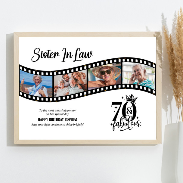 Photo Collage 70th Birthday Gift For Sister-In-Law 4-Photo Film Print Or Canvas