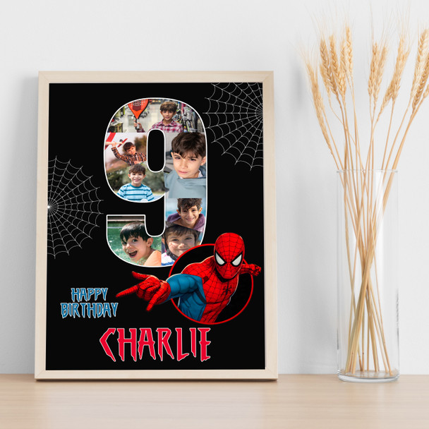 Photo Collage 7-Photo 9th Birthday Gift For Kids Boys Spiderman Print Or Canvas