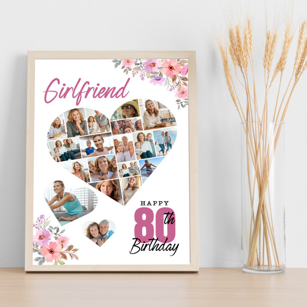 Photo Collage 80th Birthday Gift For Girlfriend 19-Photo Floral Print Or Canvas