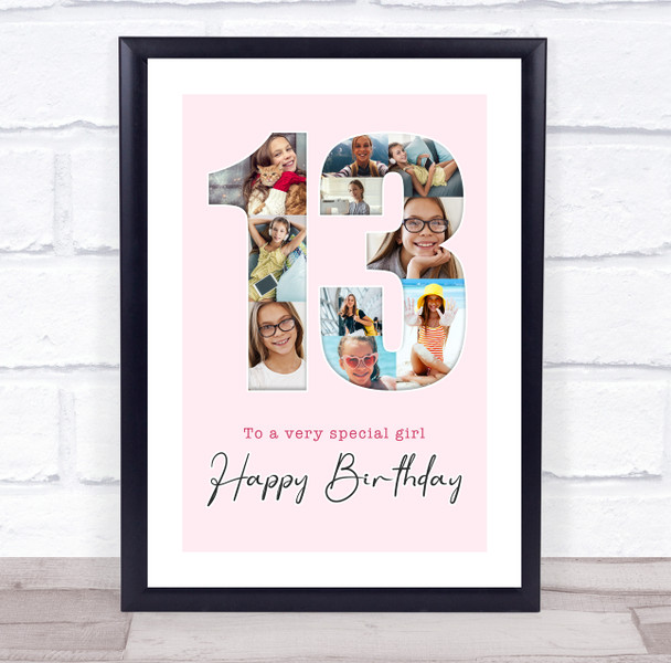Photo Collage 10-Photo 13th Birthday Custom Gift For Girls Pink Print Or Canvas
