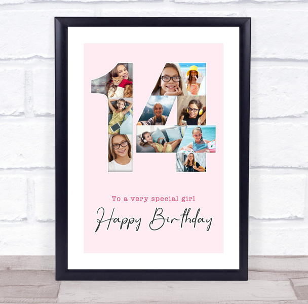 Photo Collage 10-Photo 14th Birthday Custom Gift For Girls Pink Print Or Canvas