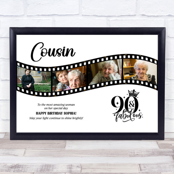 Photo Collage 90th Birthday Gift For Cousin 4-Photo Film Female Print Or Canvas