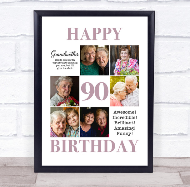 Photo Collage 90th Birthday Custom Gift For Grandmother 6-Photo Print Or Canvas
