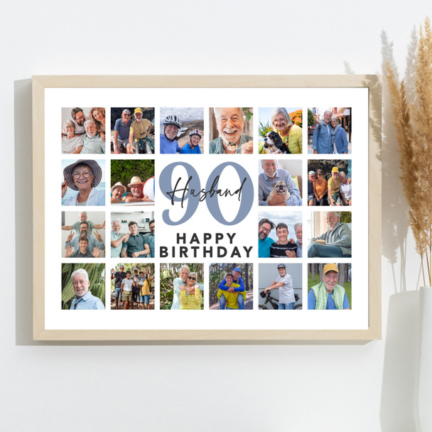 Photo Collage 90th Birthday Gift For Husband 20-Photo Landscape Print Or Canvas