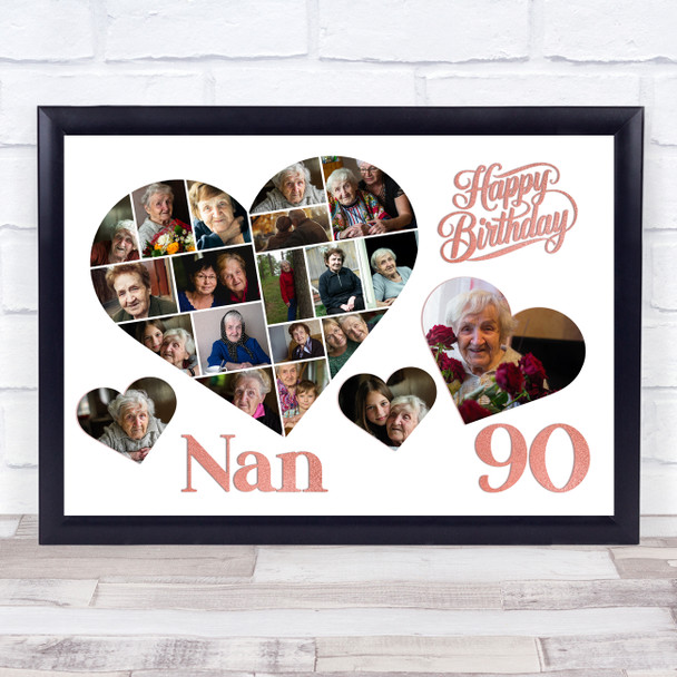 Photo Collage 90th Birthday Custom Gift For Nan 20-Photo Hearts Print Or Canvas