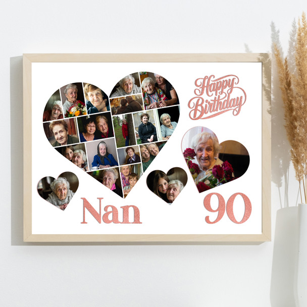 Photo Collage 90th Birthday Custom Gift For Nan 20-Photo Hearts Print Or Canvas