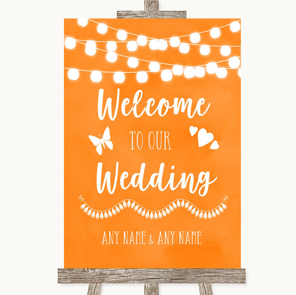Orange Watercolour Lights Welcome To Our Wedding Personalised Wedding Sign